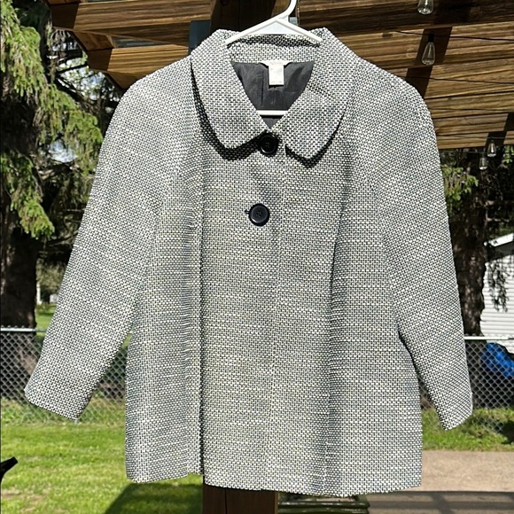 Christopher & Banks Missy Tweed Coat Jacket Grey& Black Women's Large Classy EUC - Picture 1 of 15
